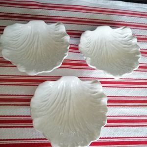 3 White Ceramic sea shell bowls